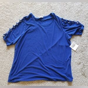 Women’s Royal Blue Short Sleeve Top with Shoulder Button Detail NWT
